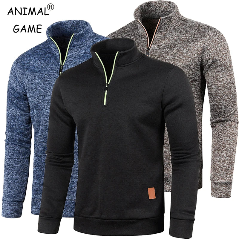 Autumn Men'S Half Zipper Sweatshirts Long Sleeve Solid Color Pullover Turtleneck Streetwear Winter Warm Jacket Sport Coats